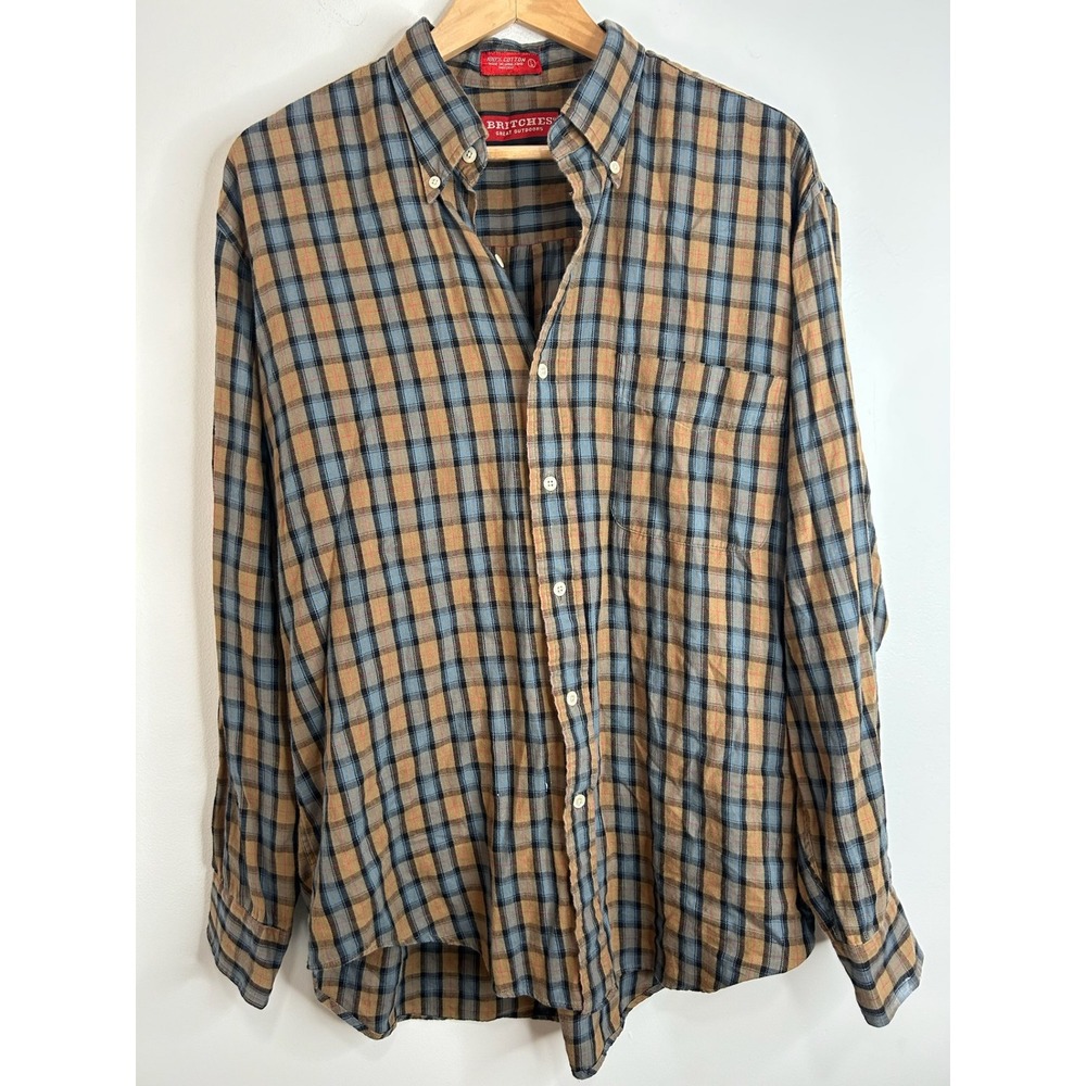 Britches Great Outdoors Plaid Button Down Shirt Mens Long Sleeve Cotton Size L